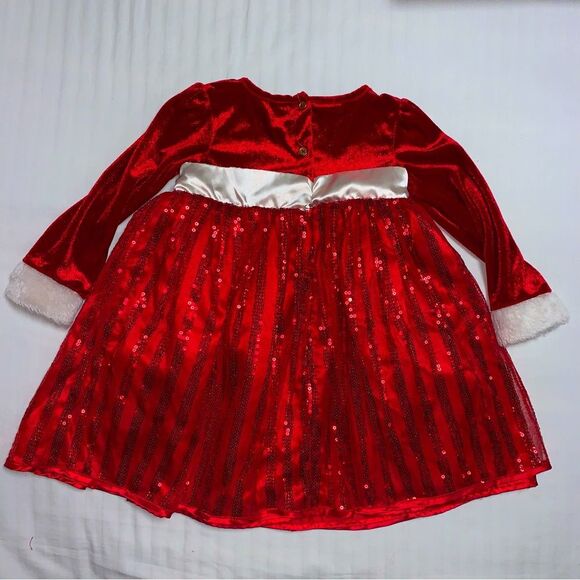 Christmas Holiday Red Velvet Party Fit Flare Dress 3T Faux Fur Trimmed Santa - Picture 4 of 9